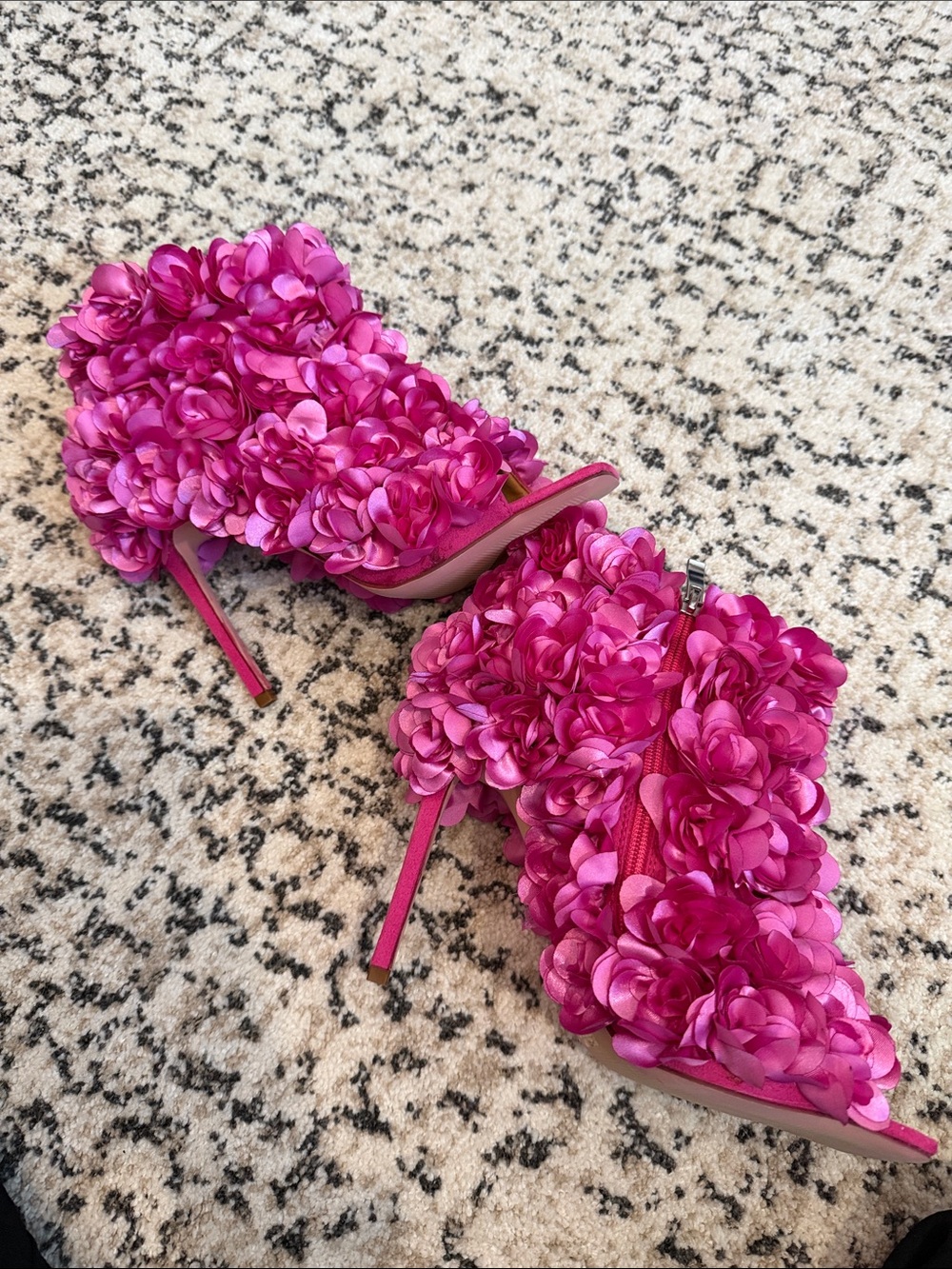 Azalea Wang Fuchsia Floral Appliqué Stiletto Booties — Women’s Heeled Boots - Picture 3 of 7